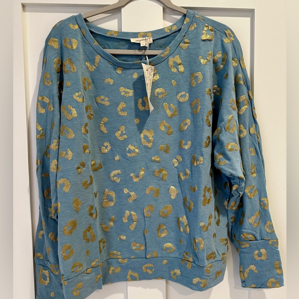 MYSTREE WASHED FRENCH TERRY PJ SET W/ LEOPARD DETAIL